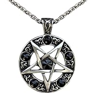 Celtic Pagan Wiccan Jewelry Inverted Pentagram Star Pentacle Black Crystal Shiny Men's Women's Pendant Necklace Protection Amulet Money Wealth Lucky Charm Safe Travel Talisman w Stainless Steel Chain