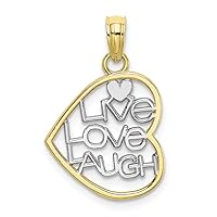 10k Yellow Gold with Rhodium-Plating Live Love Laugh In Heart Pendant