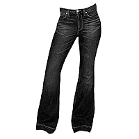 Andongnywell Womens Mid Waisted Bell Bottom Jeans Bootcut Straight Wide Leg Jean Button Stretch Denim Pants Trousers