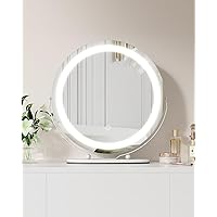 IDEALHOUSE 2024 New 19 Inch HD Vanity Mirror with LED Lights, 3 Color Lighting Modes Makeup Mirror with Touch Control, Round Desk Mirror, 360°Rotation, for Bedroom Tabletop, Easy to Install (White)