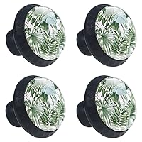 Palm Banana Leaf White Green Tropical Cabinet Knobs Drawer Kitchen Cabinets Dresser Cupboard Wardrobe 4 Pack of Unique Pulls Handles