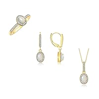 Rylos Women's 14K Yellow Gold Halo Designer Set: Ring, Earring & Pendant Necklace. Gemstone & Diamonds, 6X4MM Birthstone. Perfectly Matching Friendship Gold Jewelry. Sizes 5-10.