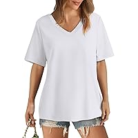 Womens Blouses,Short Sleeve Blouses for Women Dressy Casual Oversized Summer Tops V Neck Graphic Tees Regular Fit
