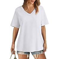 Womens Work Elegant Short Sleeve Blouses Plus Size V/O Neck Boxy Fit Solid T-Shirt Coloured Lightweight Soft Tops