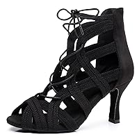 Womens Girls Ballroom Dance Shoes Lace-up Dancing Sandal Heels Open Toe Party Ankle Booties X3221