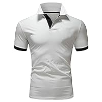Men's Casual Striped Sleeves Polo Tee Classic Fit Button Collar Short Sleeve Solid Performance Golf Tops