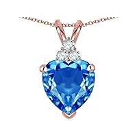 Solid 14k Gold 8mm Heart Shape Three Stone Pendant Necklace