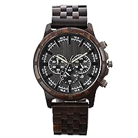 rorios Men's Wooden Watch Waterproof Analogue Quartz Watch with Wooden Strap Handmade Natural Wood Watches Chronograph Wooden Bracelet for Men