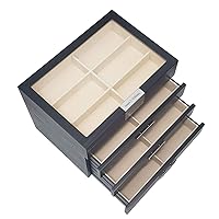 Personalized 24 Piece Large Black Wood Eyeglass Sunglass 4 Level Glasses Display Case with Drawer Storage Box