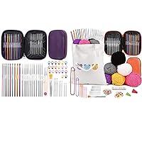 IMZAY 125 Pcs Crochet Kit, Crochet Hooks Yarn Set with 22 Crochet Hooks, 6 Color Yarn Balls, Blunt Needles, Canvas Tote Bag and Additional Knitting & Crochet Supplies for Crochet Set Beginner Lovers