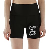 Fight Like a Girl Script Workout Shorts for Women's Empowerment Breast Cancer Running, Yoga, Exercise