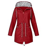 SNKSDGM Women Lightweight Waterproof Rain Jacket Hooded Hiking Travel Outdoor Raincoat Plus Size Windbreaker Trench Coat