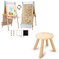 Kids Easel Wooden Marble Run + Wooden Step Stools for Kids
