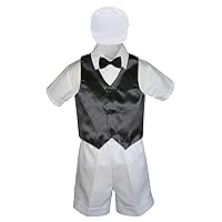 5pc Baby Toddlers Boy Black Vest Bow Tie Sets White Suits Outfits S-4T (L:(12-18 months))