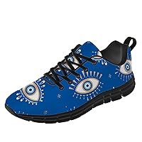Blue Turkish Evil Eye Sneakers for Men Women Gym Shoes Lace Up Sport Tennis Walking Shoes Gifts for Travel,Men Size 11,Women Size 13