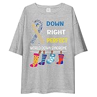 World Down Syndrome Support Kids Yell Ribbon Blue Unisex Oversized Tee