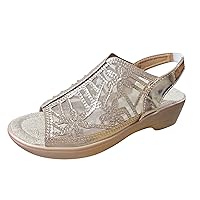 Sandals For Women Casual Summer Ladies Summer Breathable Mesh Rhinestone Decorative Open Ttoe Buckle Thick Sole Fashion