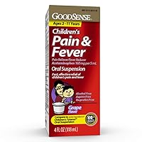 GoodSense Children's Pain & Fever Oral Suspension Acetaminophen 160 mg per 5 mL, Grape Flavor, Fast, Effective Pain Reliever and Fever Reducer for Children, 4 Fluid Ounces