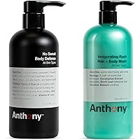 Anthony No Sweat Body Defense, Anti-Chafe Talc Free Cream To Powder Lotion, 16 Fl Oz and Anthony Invigorating Rush Hair and Body Wash, 32 Fl Oz