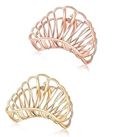 Metal Hair Clips Fine Hair Decorative Strong Non-Slip Hair Claw Clips For Women Thick Hair Normal Hair Clamps 2 count in set (Fan Gold +Fan Rose Gold)