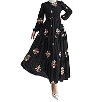 Women Dubai Dress Ethnic Style Abaya Dress Muslim Long Sleeve Self Tie Flowy Maxi Dress 4XL Satin Arab Maxi Dress