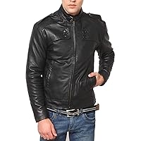 Men's Leather Jacket Stylish Genuine Lambskin Motorcycle Bomber Biker MJ71