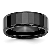 The Black Bow 8mm Black Ceramic Faceted & Beveled Edge Standard Fit Band