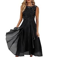 XJYIOEWT Long Sundresses for Women 2024 Bodycon, Women's Chiffon Patchwork Round Neck Sequin Print Maxi Skirt Long Dres