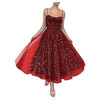 Off The Shoulder Long Prom Dresses for Women A Line Sparkly Starry Tulle Cocktail Dresses with Pocket