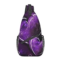 Sling Bag for Women Men Purple Hearts Cross Chest Bag Diagonally Casual Fashion Travel Hiking Daypack