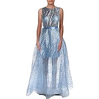 Betsy & Adam Womens Elsa Beaded Glitter Formal Dress Blue 4