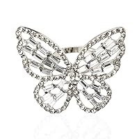 Crystal Butterfly Ring for Women Sparkling Cubic Zirconia Bow Rings for Girls Silver Adjustable Finger Ring Elegant Butterfly Knuckle Rings Wedding Engagement Ring for Her