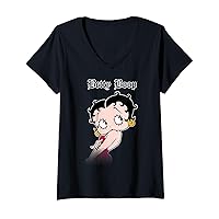 Womens Betty Boop Vintage Icon Old English Portrait Logo V-Neck T-Shirt