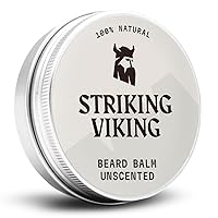Striking Viking Unscented Beard Balm - Styles Strengthens & Softens Beards & Mustaches - Naturally Derived Beard Conditioner With Shea Butter Tea Tree Argan & Jojoba Oils - Beard Moisturizer Men