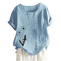 Womens Summer Tunic Tops Crewneck Loose T-Shirt Plus Size Round Neck Oversized Shirts Blouses Graphic Tee Shirts