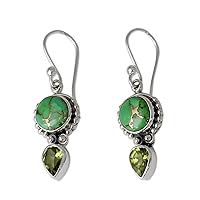 NOVICA Handmade .925 Sterling Silver Peridot Dangle Earrings from India Reconstituted Turquoise Green Flash Greenery Birthstone [1.6 in L x 0.5 in W] 'Spring Green'