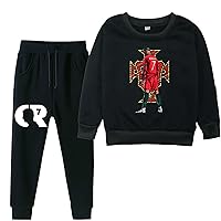 CR7 Football Star Graphic Fleece Hoodie Outfits,Long Sleeve Sweatshirt+Jogging Pants for Child,Boys