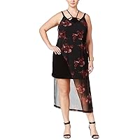 Womens Asymmetric Floral Maxi Dress, Black, 1X