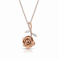 14k Rose Gold Floral Rose Pendant Necklace with Lab-Grown Diamond Stem