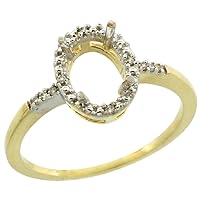 14K White Gold Semi-Mount Ring (8x6 mm) Oval Stone & 0.03 ct Diamond Accent, Sizes 5-10