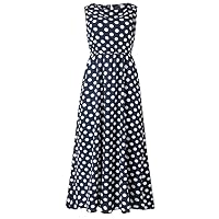 Women's Casual Dress Polka Dots Print Crewneck Sleeveless Tunic Dress Lang Dress