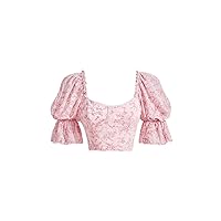 Women's Tops Floral Print Sweetheart Neck Puff Sleeve Crop Top Sexy Tops for Women