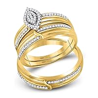 The Diamond Deal 10k Yellow Gold Diamond His & Hers Matching Trio Wedding Engagement Bridal Ring Set 1/3 Cttw