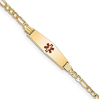 14K Yellow Gold Medical Soft Diamond Shape Red Enamel ID with Semi-Solid Link Bracelet