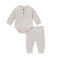 Fall Winter Newborn Baby Boy Girl Clothes Set Unisex Infant Solid Waffle Outfit Long Sleeve Tops Pants