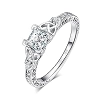 JewelryPalace Vintage Celtic Knot Princess Cut 1.2ct Cubic Zirconia Solitaire Engagement Rings for Women