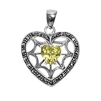 Spider Web Promise Heart Pendant Yellow Simulated CZ .925 Sterling Silver Charm