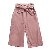 Girls Spring and Autumn Brown Big Pockets Solid Bowknot Pants Trousers Leggings Daily Wear Clothes Girls Light