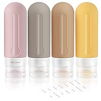 Travel Bottles for Toiletries 3 oz with Labels Silicone Leak Proof Travel Size Containers for Shampoo Lotion Refillable Travel Bottles Portable Size as Reusable Travel Accessories 4 Pack
