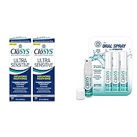 CloSYS Ultra Sensitive Unflavored Mouthwash (32 oz, Pack of 2) + CloSYS Mint Oral Breath Spray (0.31 oz, Pack of 3)